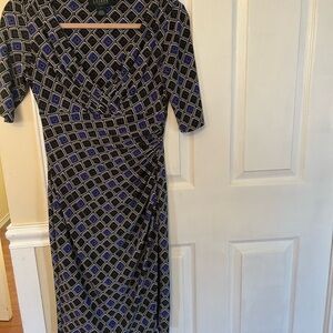Lauren Ralph Lauren Black & Blue Geometric ruched Style Dress 2